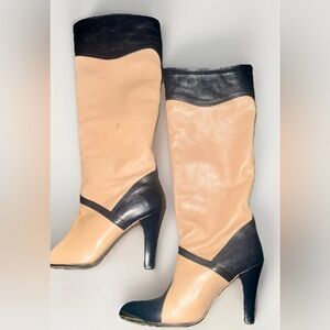 Rare handmade Elegant Two-Tone Knee-High Women's Boots leather
